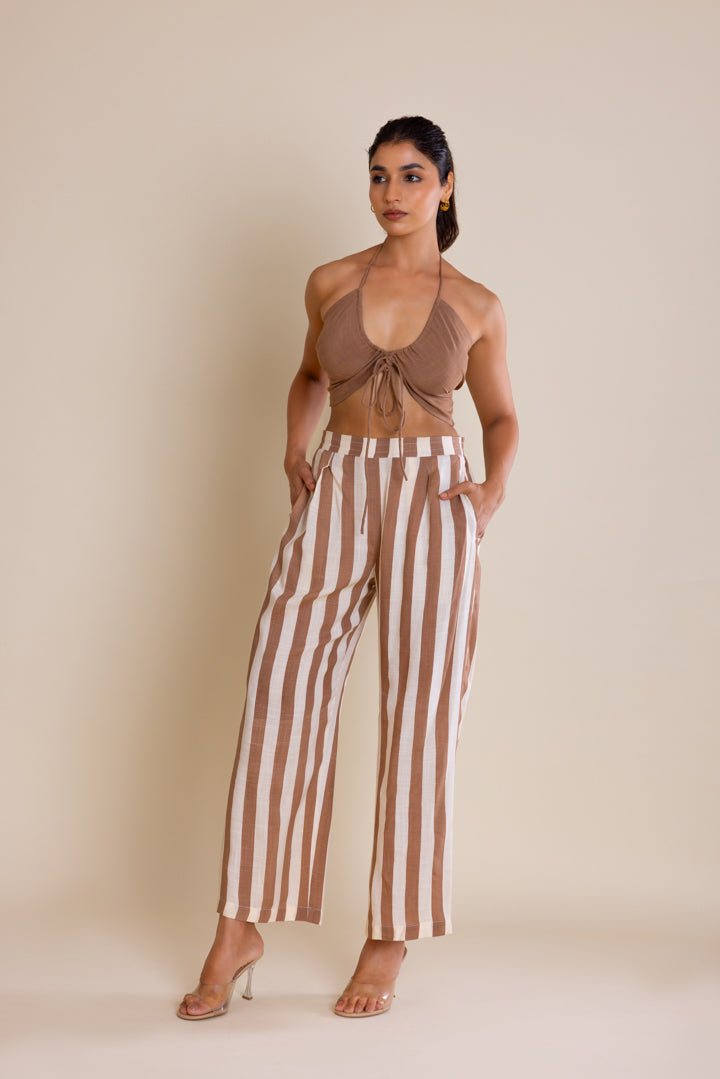 Brown Striped Cotton Co-ord Set by Label Reyya - view 8