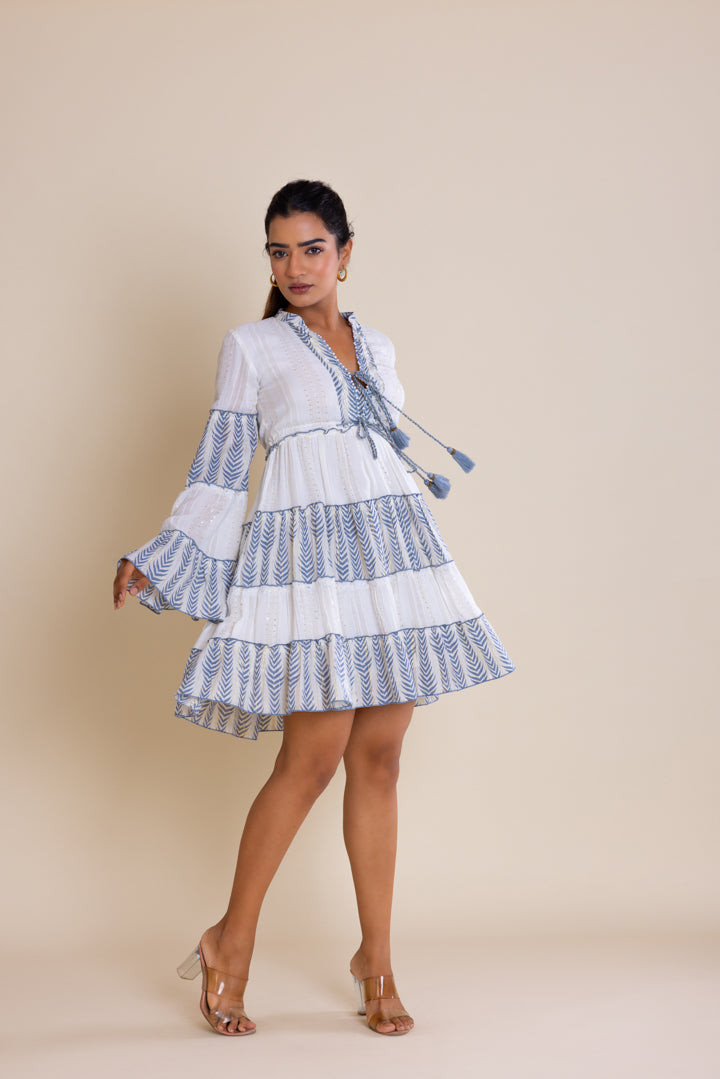 Blue & White Shell Dress by Label Reyya - view 6