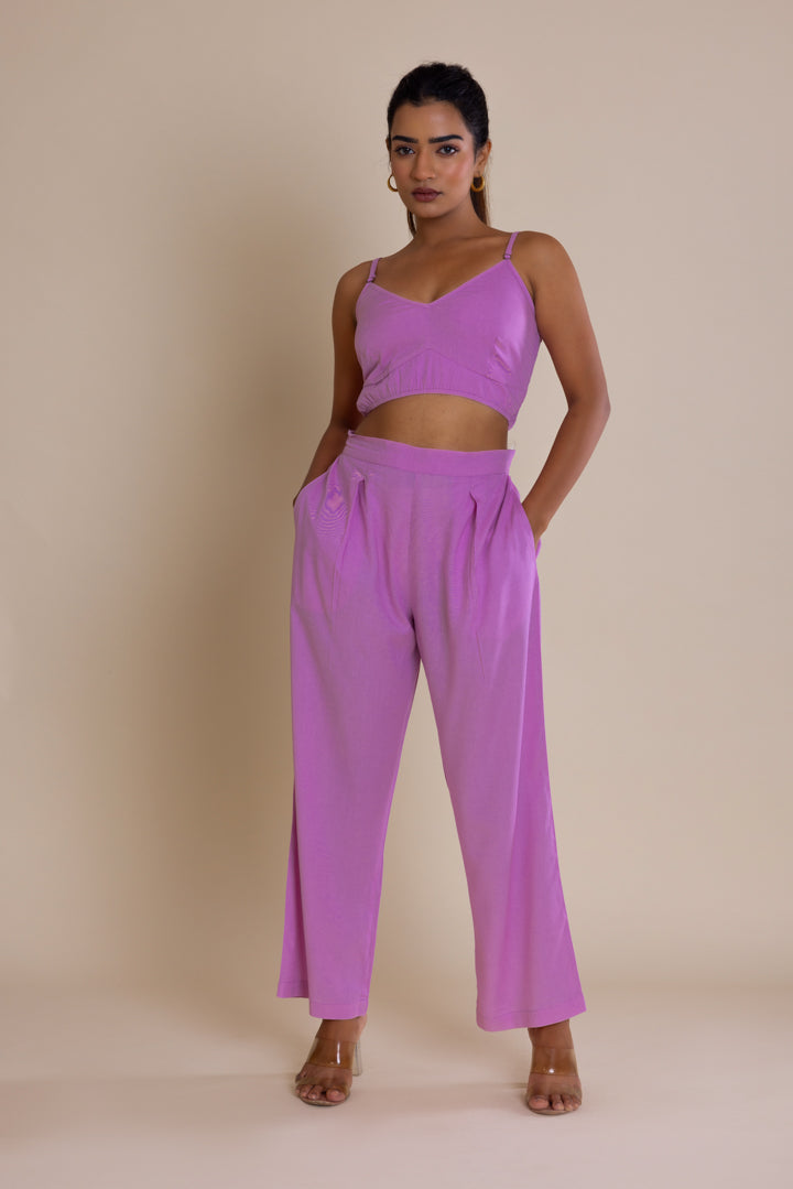 Solid Purple V-Neck Cord-set by Label Reyya - view 3