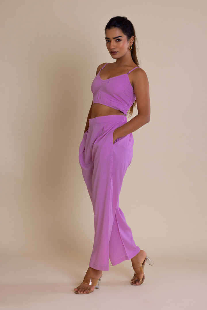 Solid Purple V-Neck Cord-set by Label Reyya - view 7