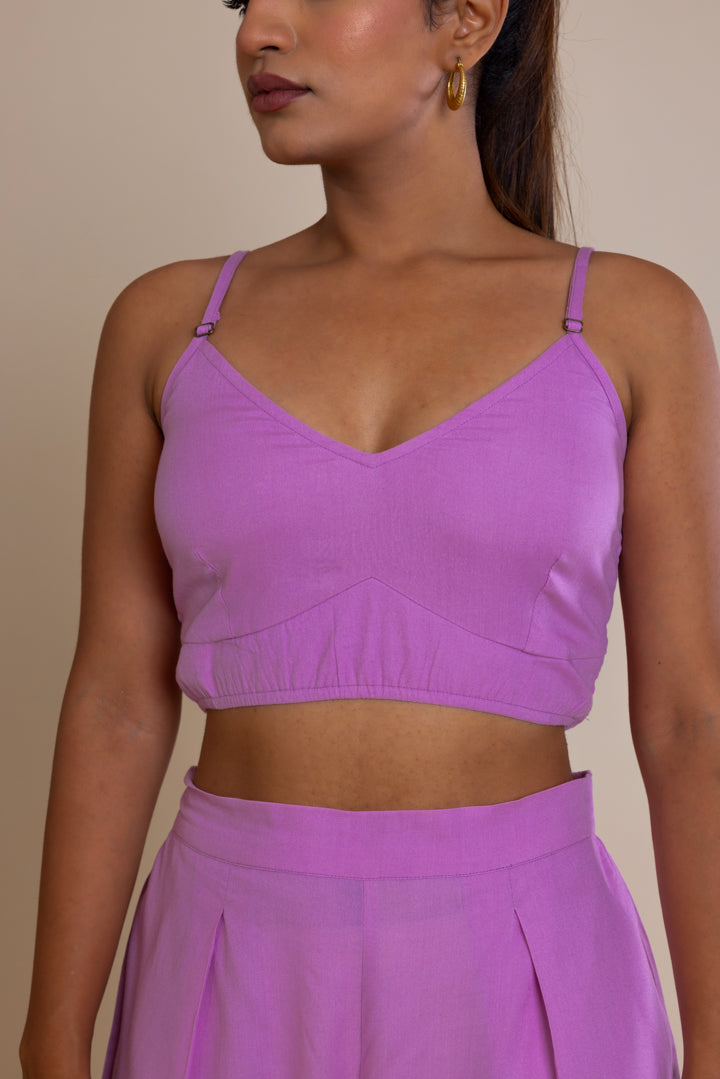 Solid Purple V-Neck Cord-set by Label Reyya - view 5