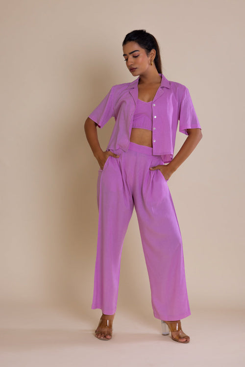 Solid Purple V-Neck Cord-set by Label Reyya - view 1