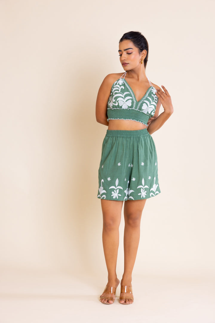 Green And White  Embroidered Boho Co-ord Set by Label Reyya - view 6