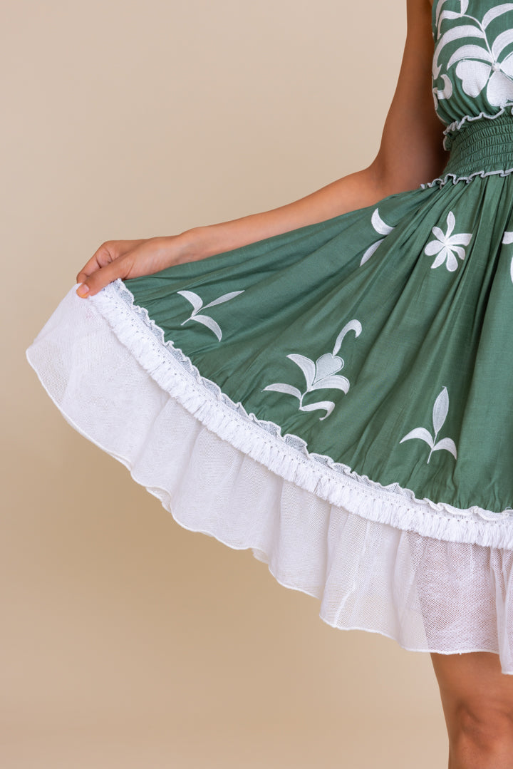 Green And White Embroidered Boho Dress by Label Reyya - view 5