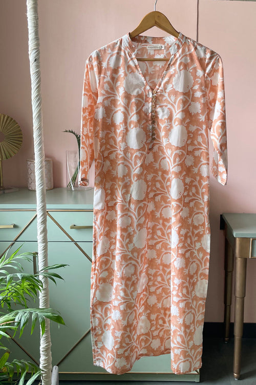 Peach Floral Cotton Tunic by Kapraaha - view 1