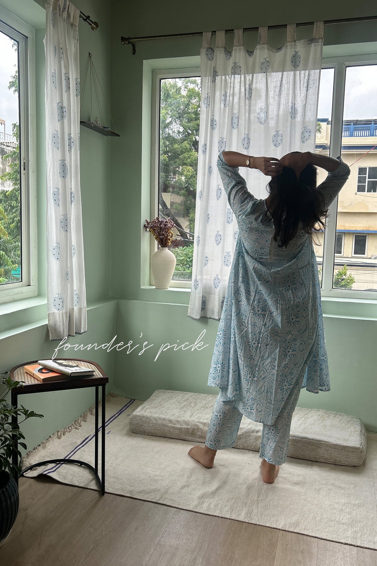 Sky Blue Soft Cotton Tunic (Set of Two) by Kapraaha - view 5