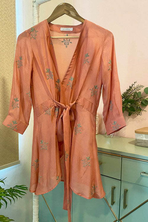 Rust and Sage Moroccan Embroidered Wrap Top by Kapraaha - view 1