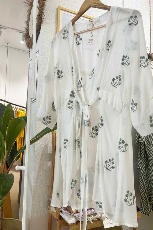 White and Green Embroidered Wrap Top by Kapraaha - view 1