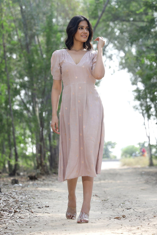 Beige Polka Dot Dress by Kapraaha - view 1