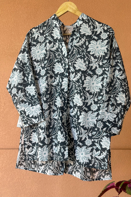 Navy Floral Printed Muslin Shirt by Kapraaha - view 1
