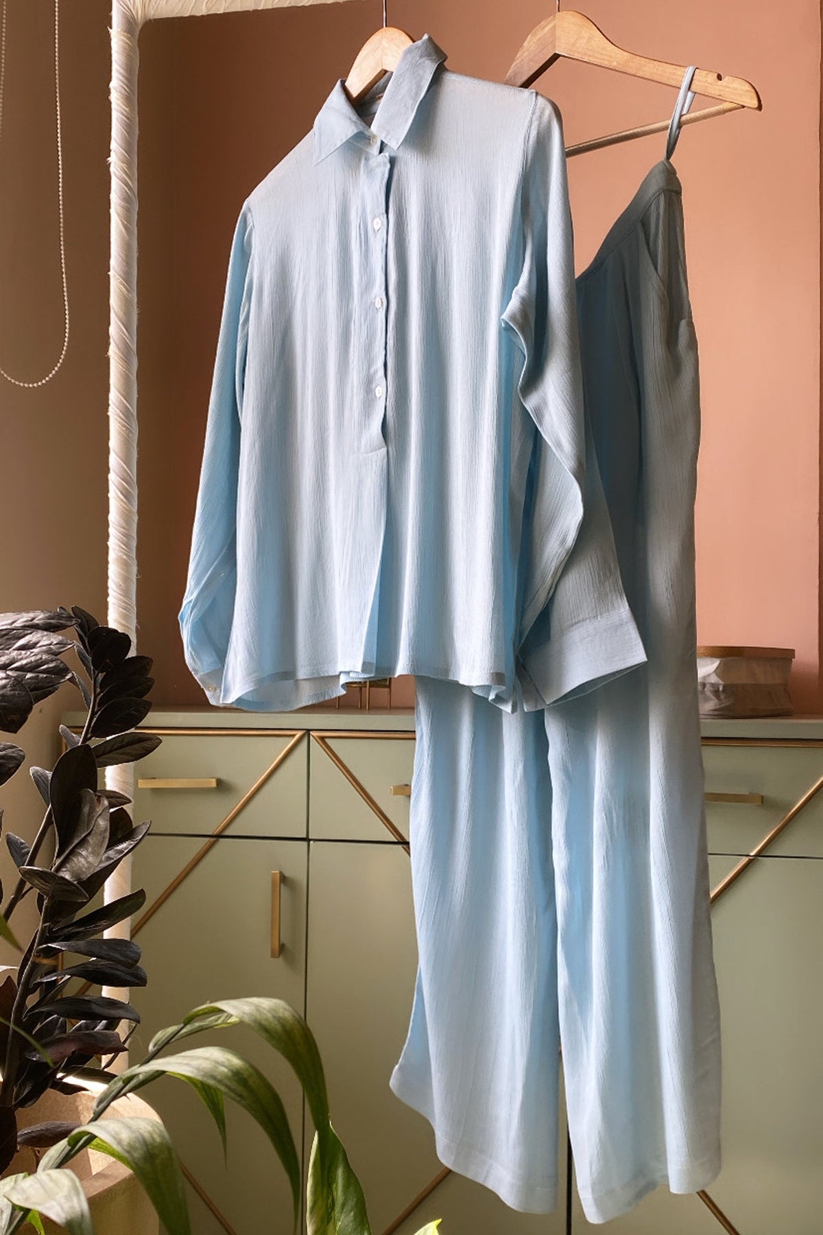 Sky Blue Solid Co-ord Set (Set of 2)