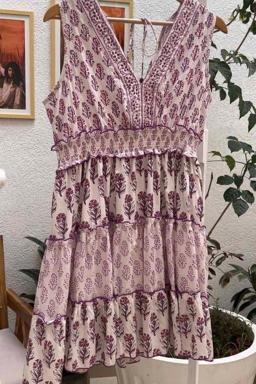 V-neck Block Print Short Dress by Label Reyya - view 1