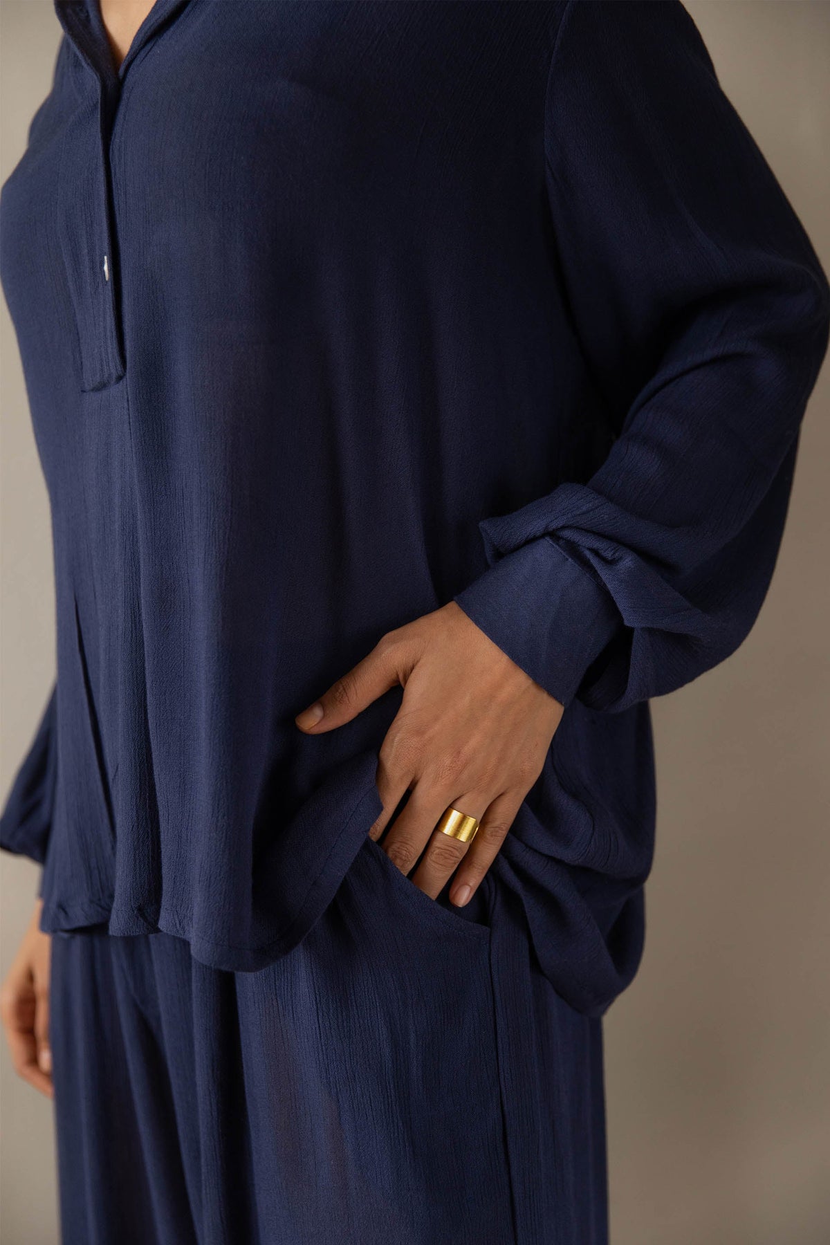 Navy Solid Co-ord Set (Set of Two) by Kapraaha - view 9