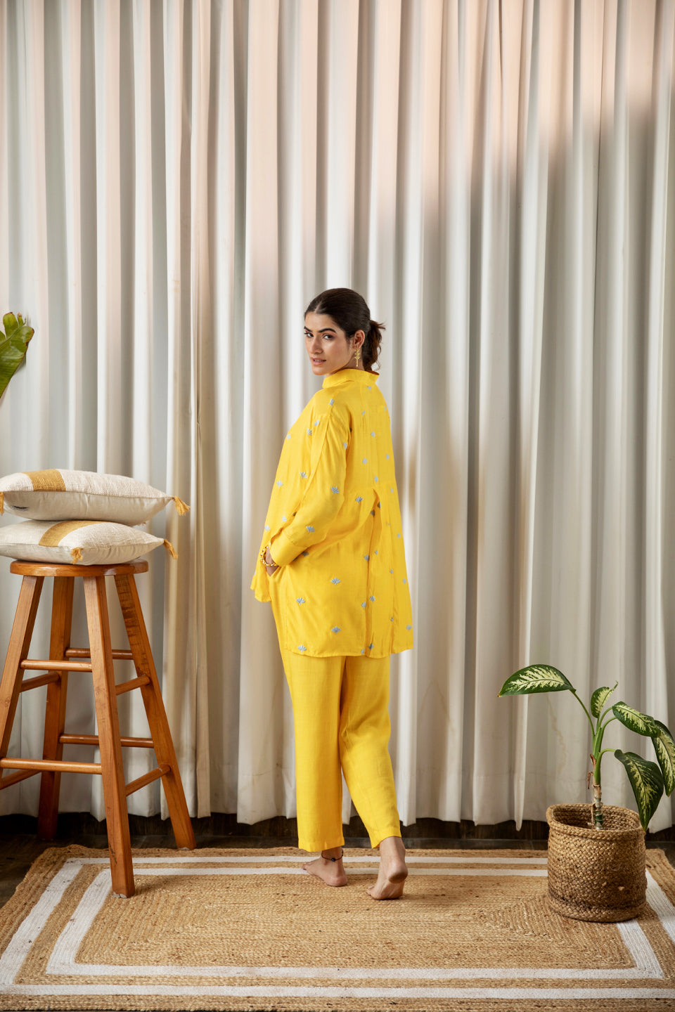 Yellow Embroidered Co-ord Set (Set of Two) by Kapraaha - view 9
