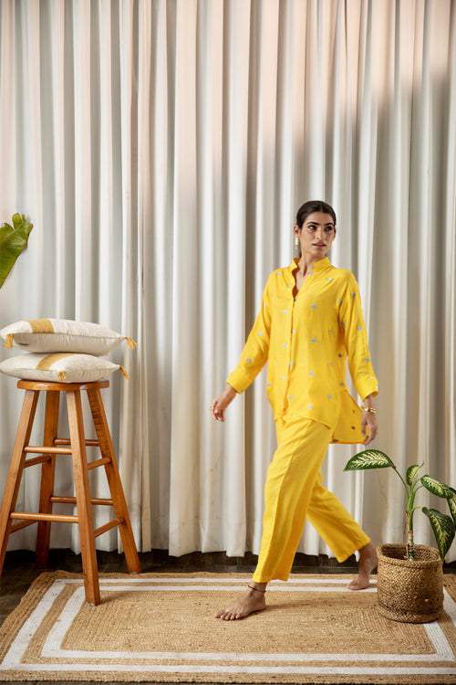Yellow Embroidered Co-ord Set (Set of Two) by Kapraaha - view 1