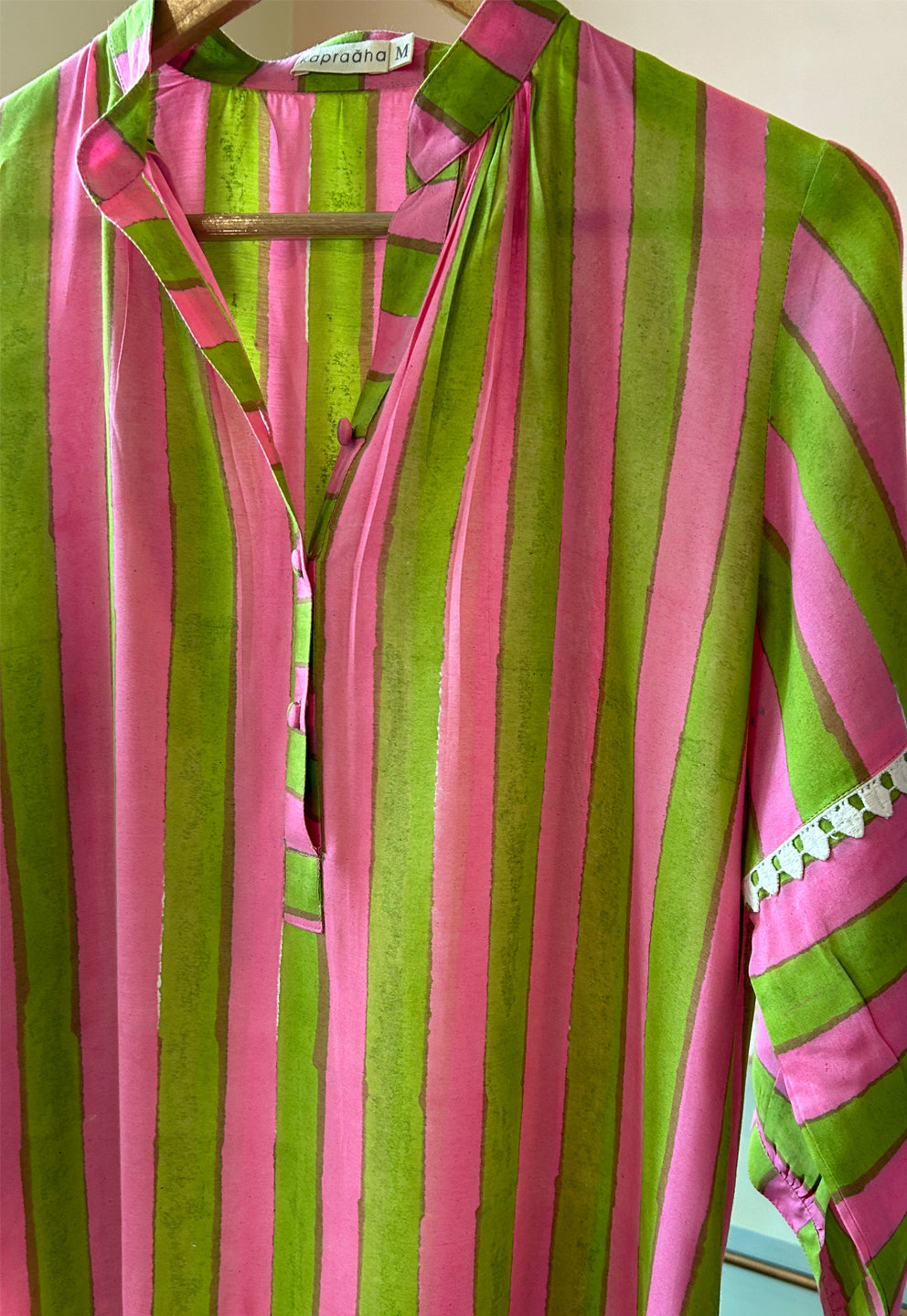 Light Green and Pink Striped Tunic Set (Set of Two) by Kapraaha - view 9