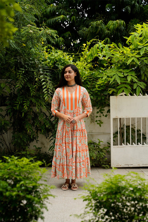 Orange Floral Cotton Maxi by Kapraaha - view 1