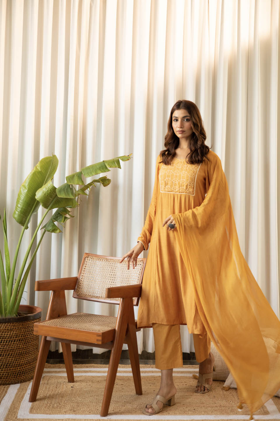 Mustard Muslin Suit (Set of 3)