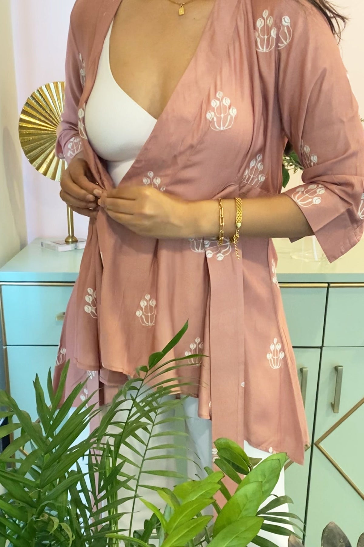 Rose Pink Embroidered Wrap Top by Kapraaha - view 3