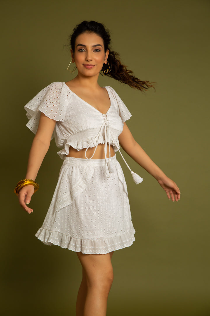 The Ibiza Schiffli Co-Ord Set — White