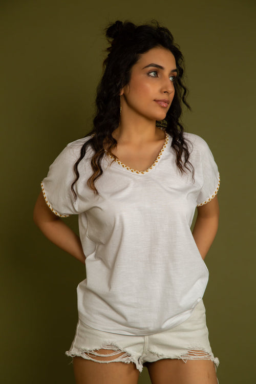 The Rio Off-White v Neck Top by Label Reyya - view 1