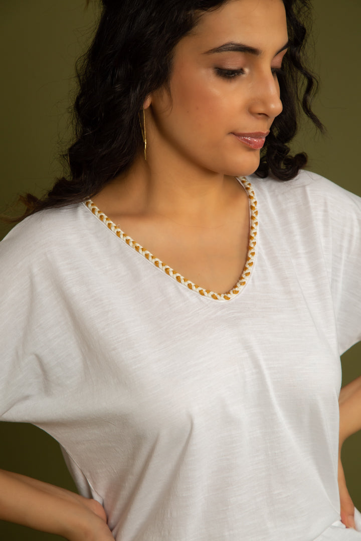 The Rio Off-White v Neck Top — Off White