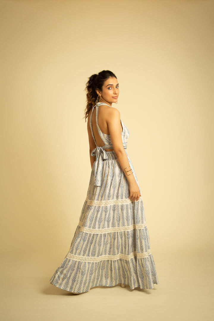 The Mykonos Halter Back Tie Up Maxi by Label Reyya - view 3