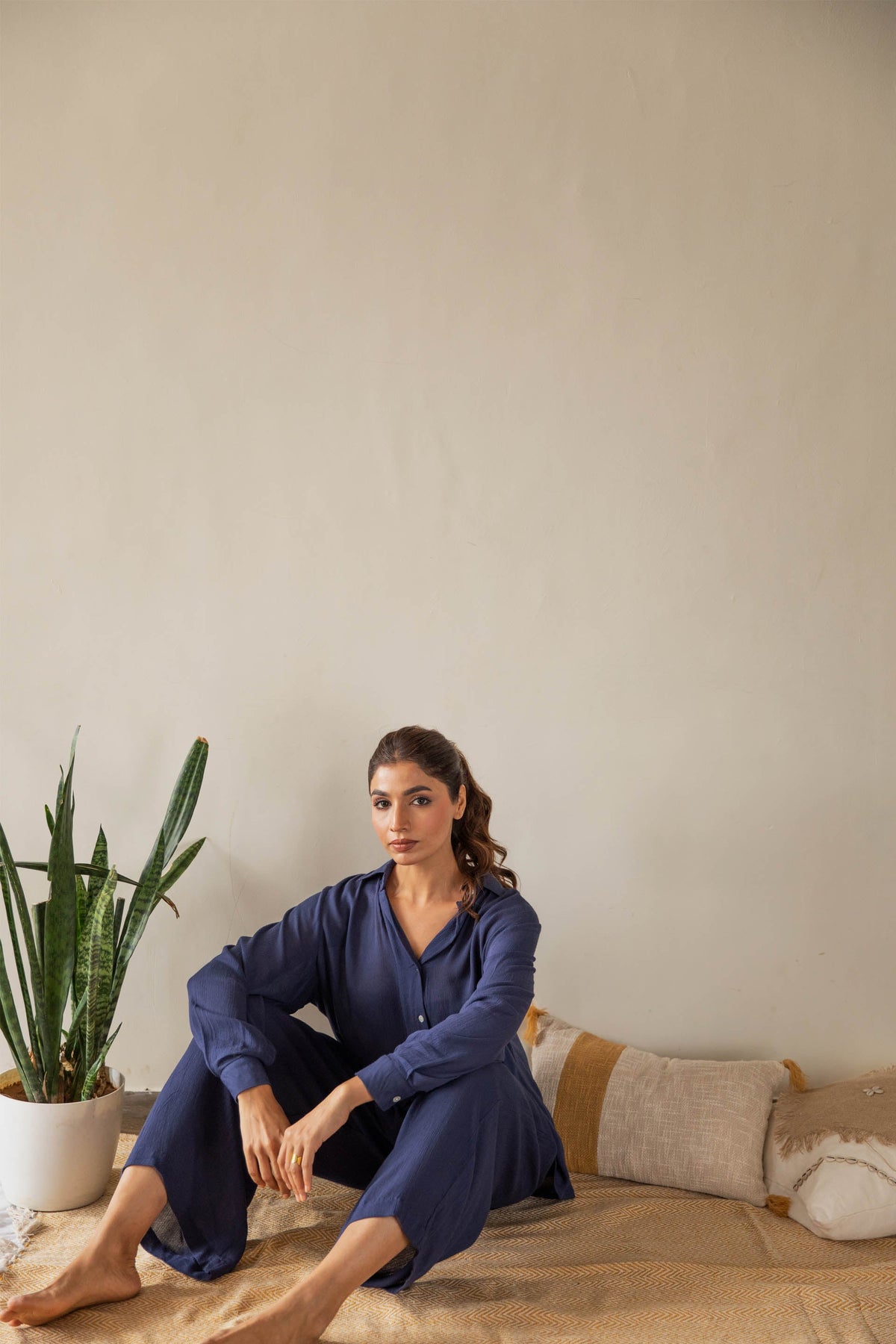 Navy Solid Co-ord Set (Set of Two) by Kapraaha - view 6