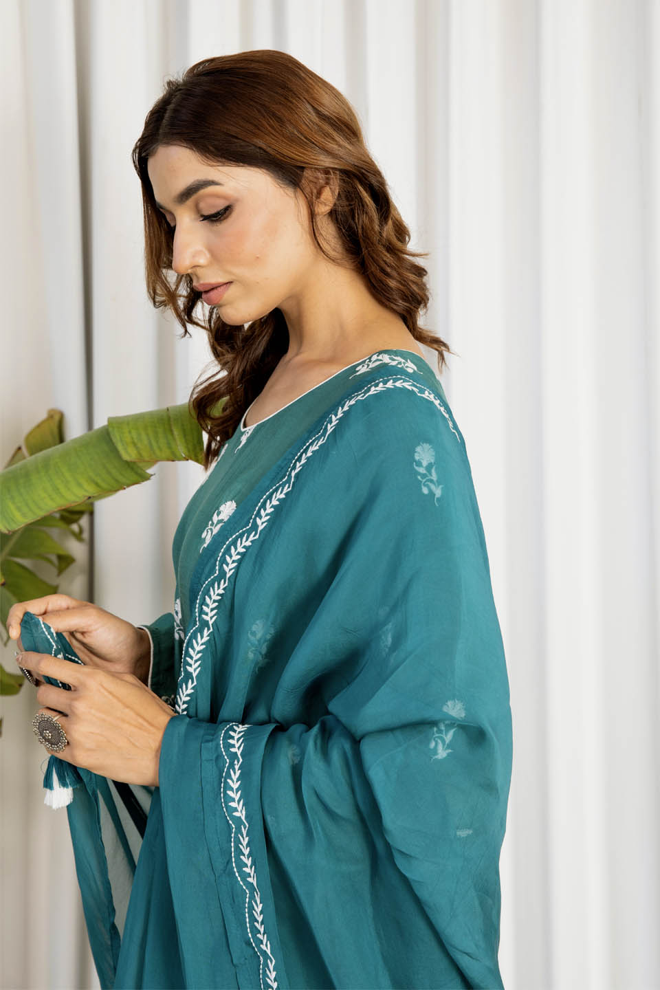 Sapphire Green Anarkali (Set of Two) by Kapraaha - view 9