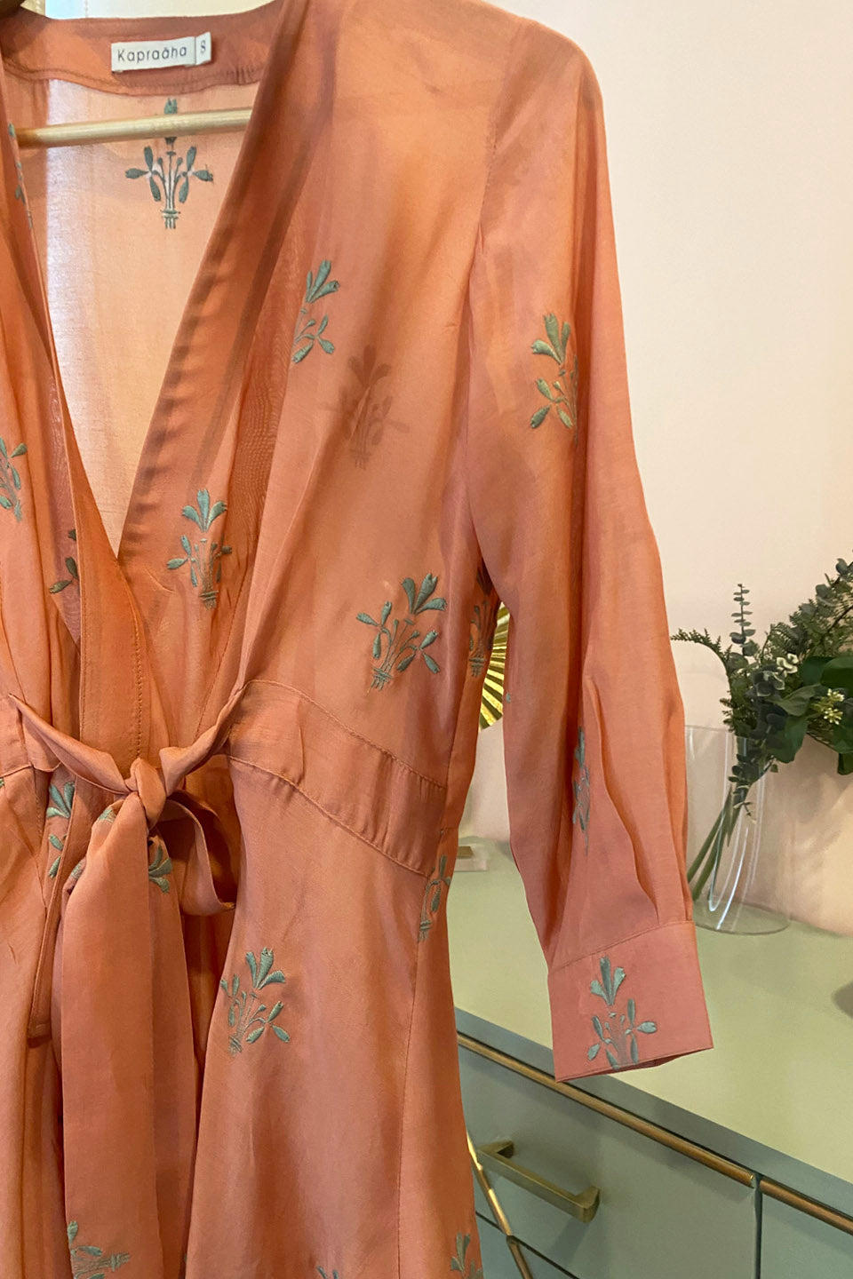 Rust and Sage Moroccan Embroidered Wrap Top by Kapraaha - view 3