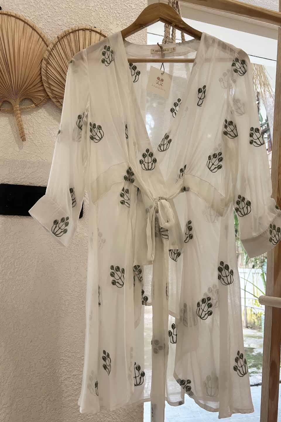 White and Green Embroidered Wrap Top by Kapraaha - view 4