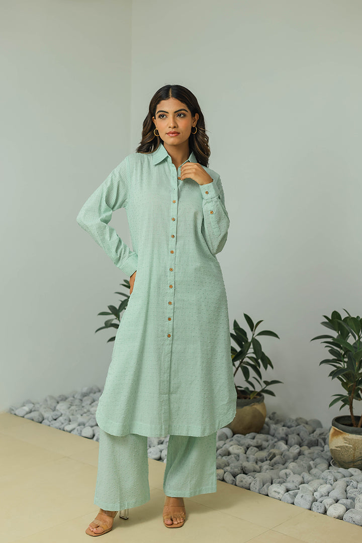 Mint Cotton Weaved Co-ord Set (Set of 2)