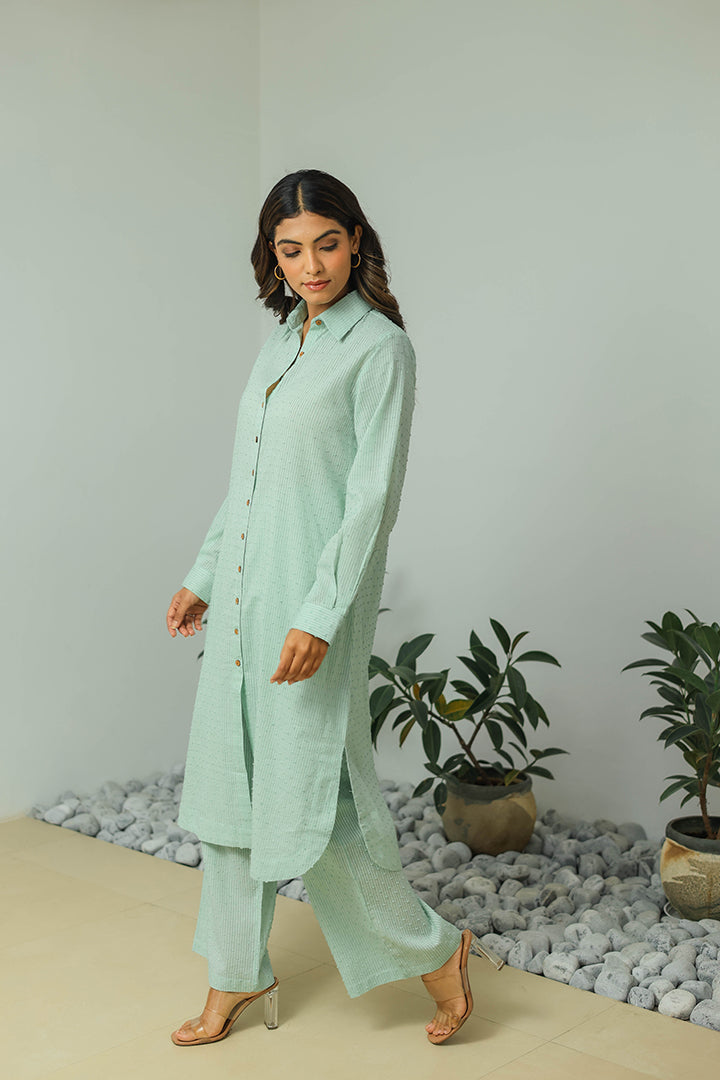Mint Cotton Weaved Co-ord Set (Set of Two) by Kapraaha - view 6
