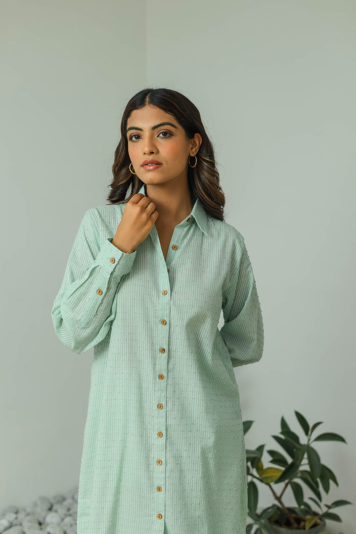 Mint Cotton Weaved Co-ord Set (Set of Two) by Kapraaha - view 5