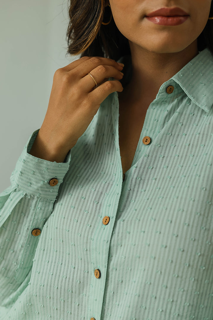 Mint Cotton Weaved Co-ord Set (Set of Two) by Kapraaha - view 3