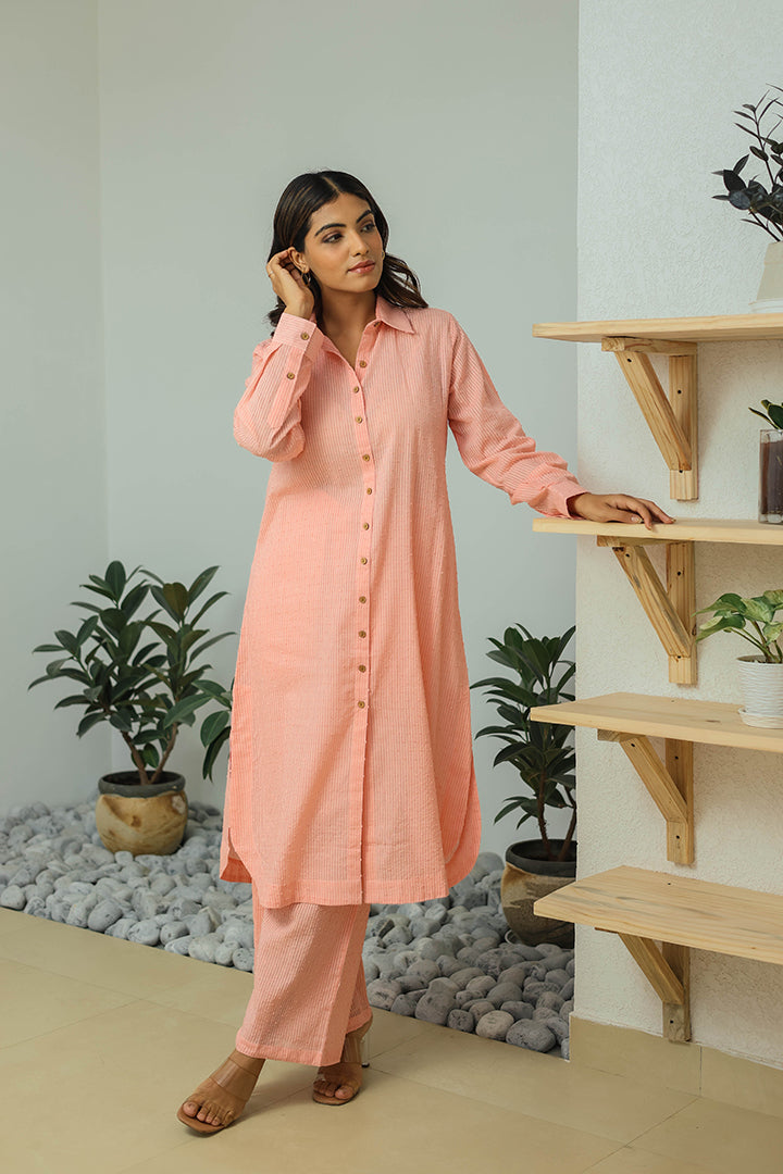 Light Pink Cotton Weaved Co-ord Set (Set of 2)