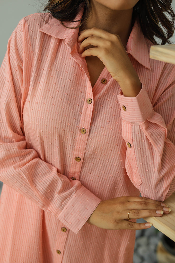 Light Pink Cotton Weaved Co-ord Set (Set of Two) by Kapraaha - view 4