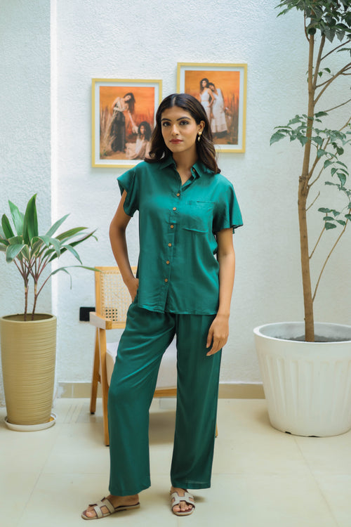 Solid Dark Green Boho Cord set by Label Reyya - view 1