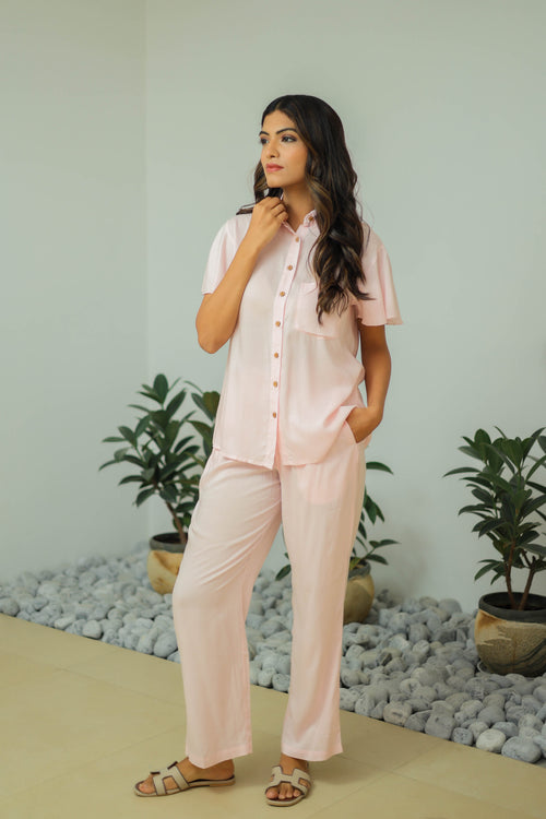 Solid Light Pink Boho Cord set by Label Reyya - view 1