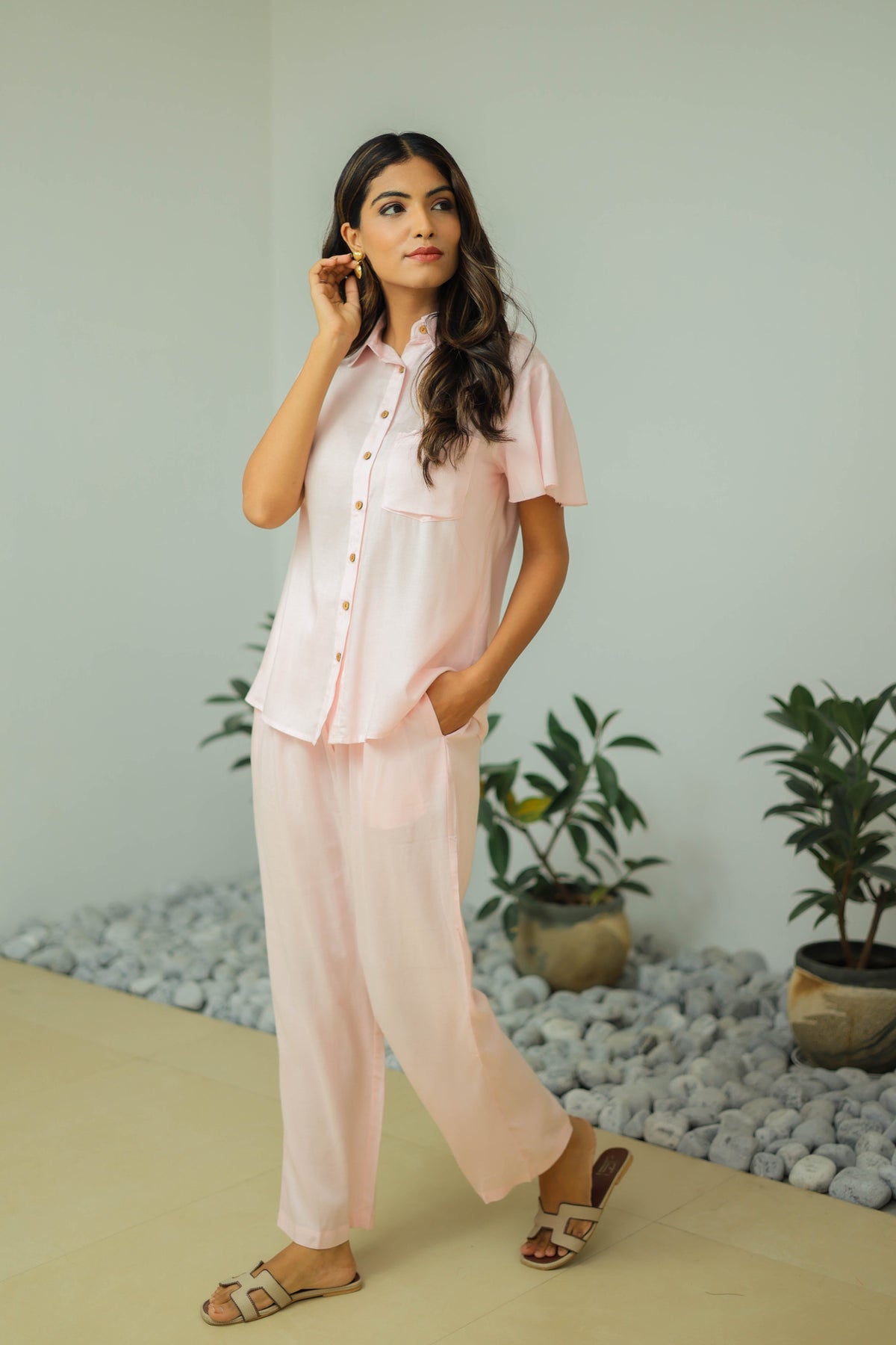 Solid Light Pink Boho Cord set by Label Reyya - view 4