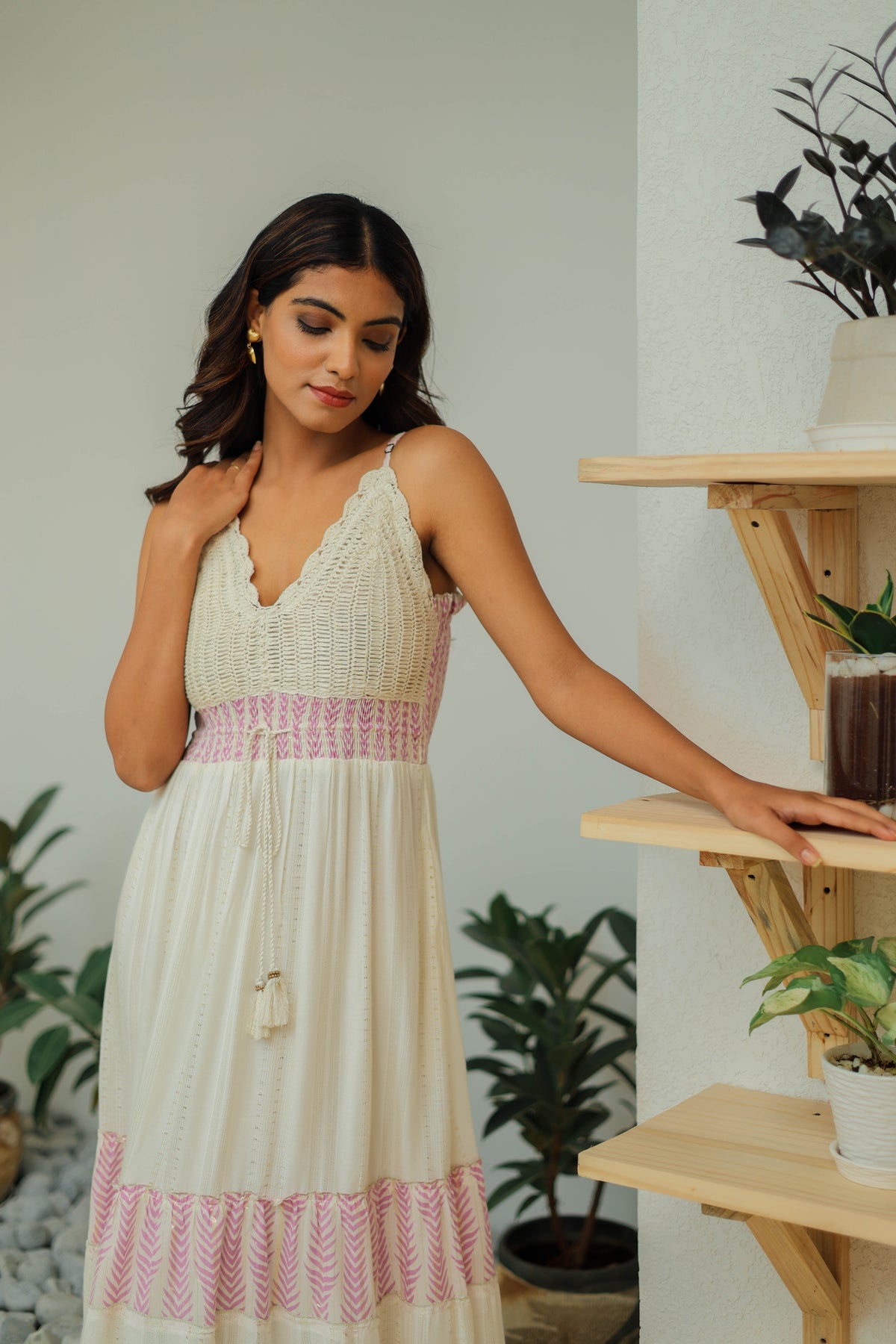 Pink-White Crochet Strappy Maxi by Label Reyya - view 3
