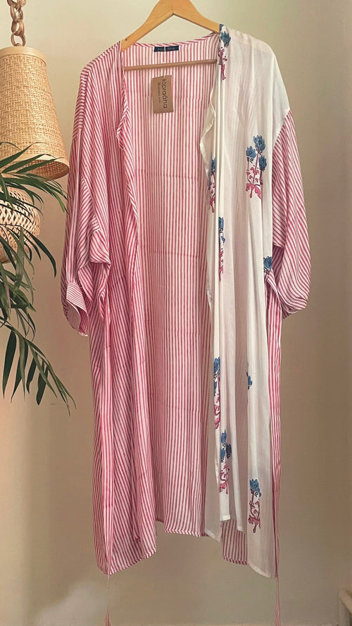 Block printed White and Pink Overlay Jacket by Kapraaha - view 1