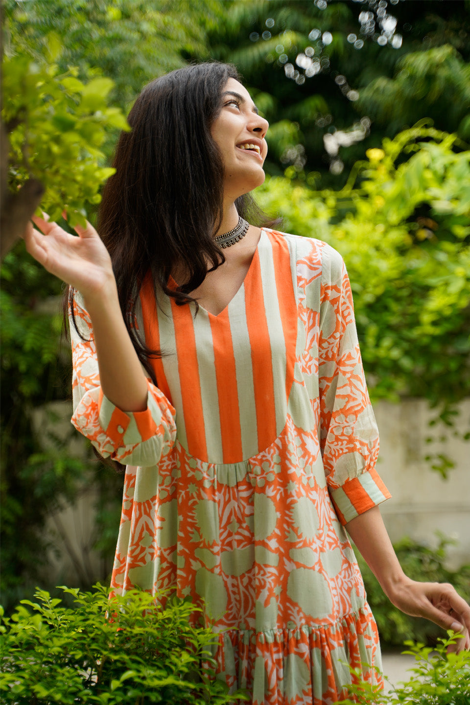 Orange Floral Cotton Maxi by Kapraaha - view 10