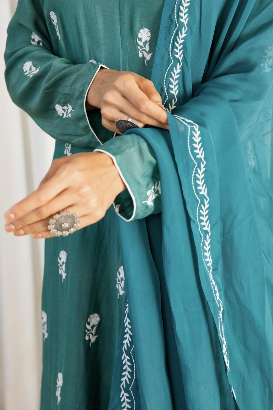 Sapphire Green Anarkali (Set of Two) by Kapraaha - view 10