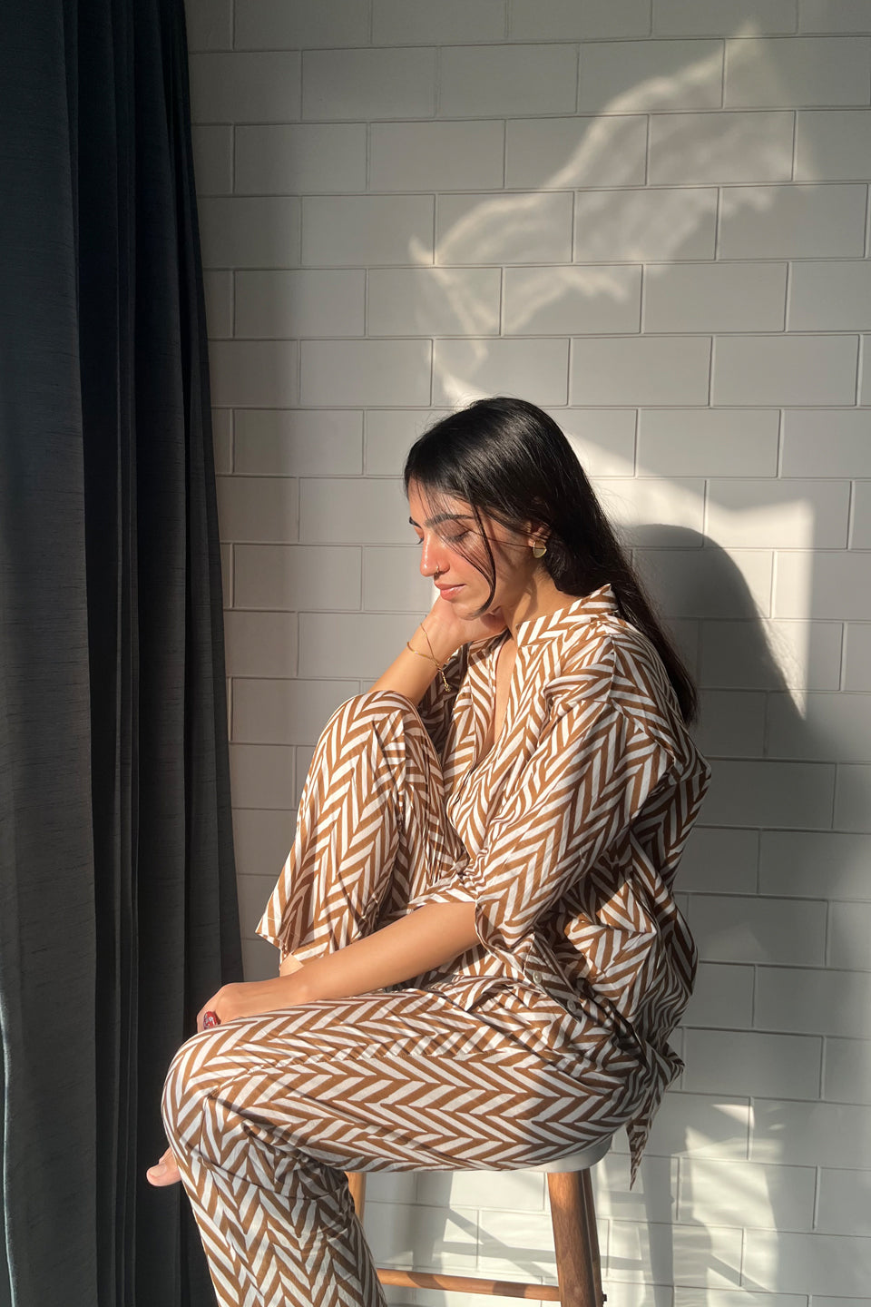 Brown Chevron Cotton Co-ord Set (Set of 2)