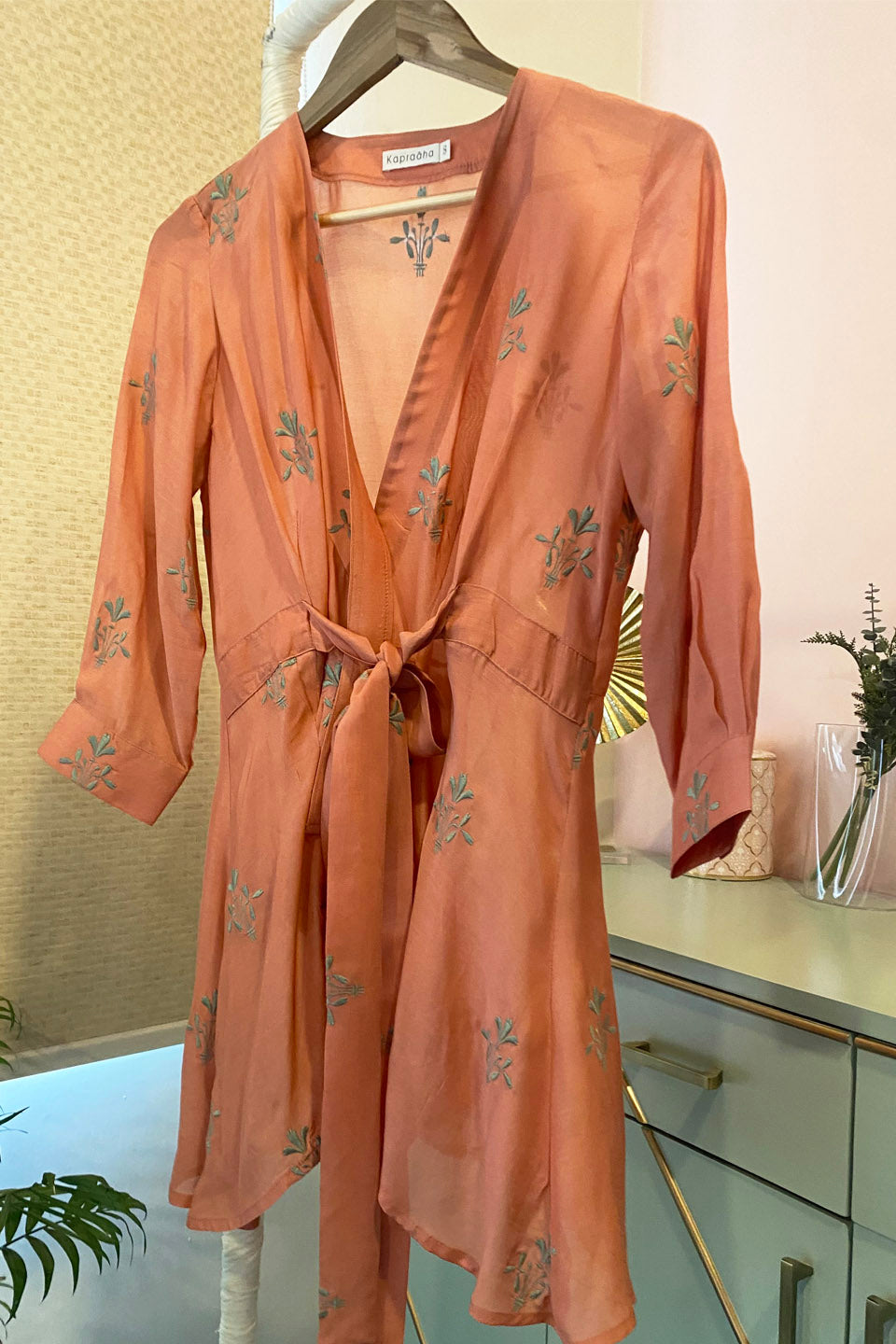 Rust and Sage Moroccan Embroidered Wrap Top by Kapraaha - view 4