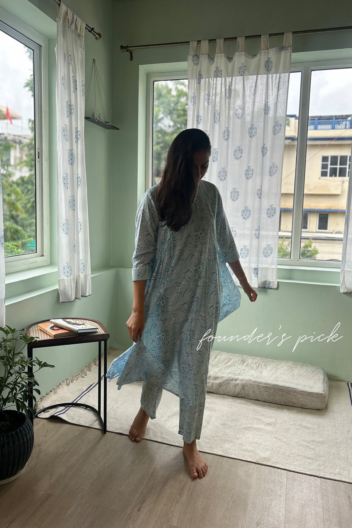 Sky Blue Soft Cotton Tunic (Set of Two) by Kapraaha - view 4