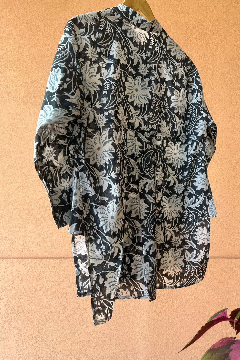 Navy Floral Printed Muslin Shirt