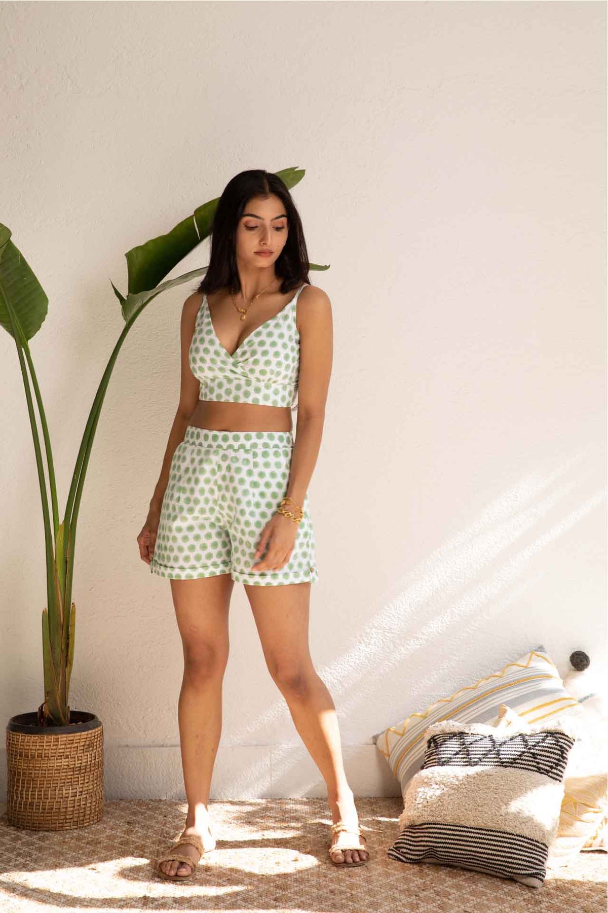 Green Bralette Cord Set (Set of Three) by Kapraaha - view 4