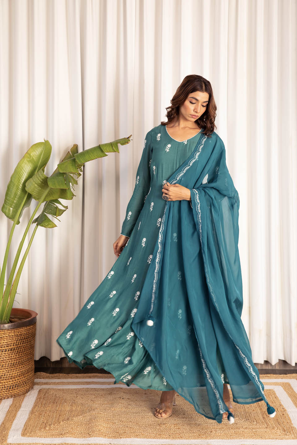 Sapphire Green Anarkali (Set of 2)